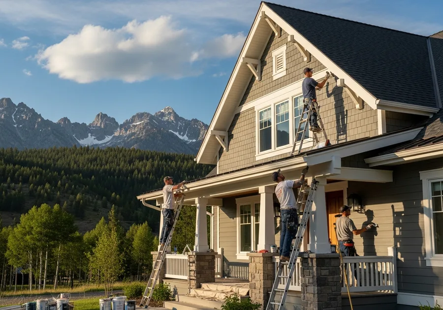 Simon's Painting team working diligently on an exterior craftsman home