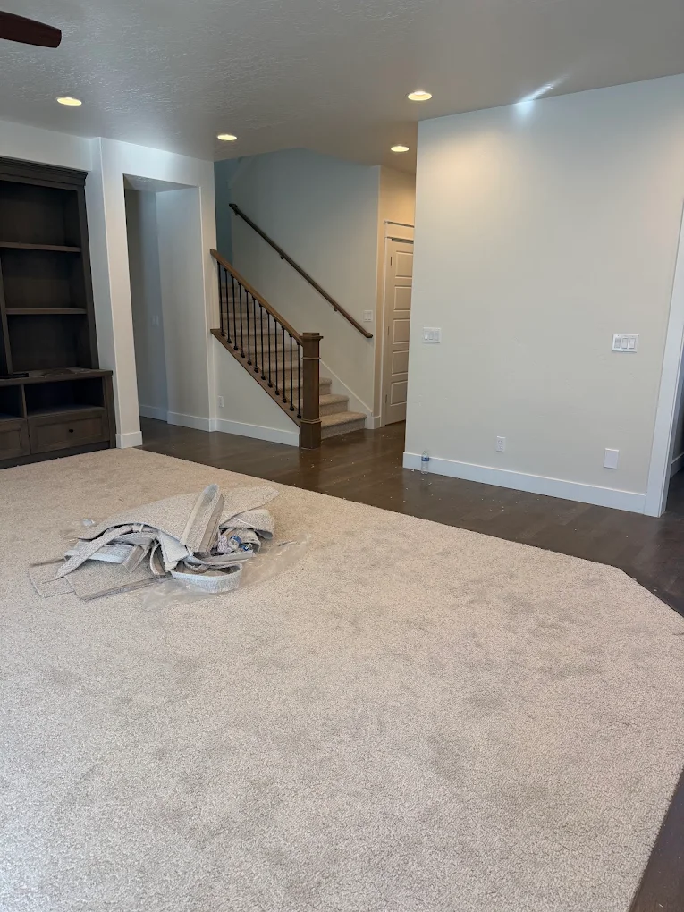 Interior painting of a living area and stairwell in a Meridian, Idaho home